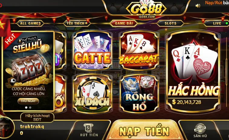 Giao diện hiện đại mô phỏng 3D thu hút người chơi tại game bài Go88.