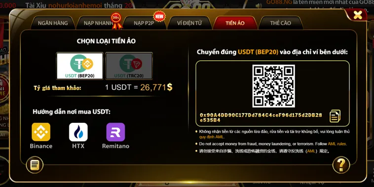 Đa dạng hình thức nạp tiền tại cổng game Go88