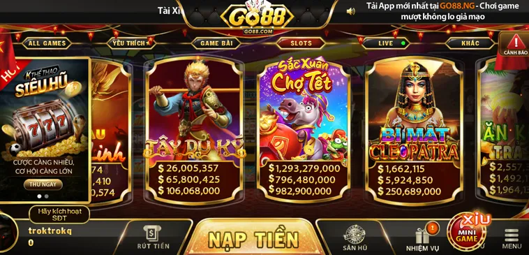 Sảnh nổ hũ Đồ họa đẹp, nổ hũ đã tay! Chơi Nổ Hũ GO88 ngay hôm nay nào!