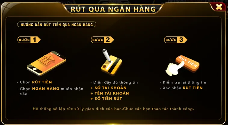 Rút tiền qua ngân hàng hình thức được người chơi Go88 ưu tiên lựa chọn.