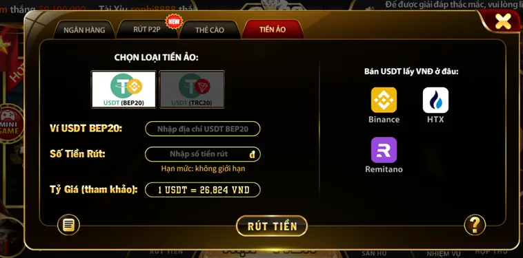 Các hình thức rút tiền tại cổng game Go88.